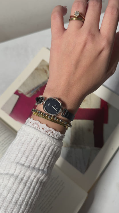 Vintage Seiko 1988 Watch - Palladium Plated, Deep Blue Dial, Bespoke Leather