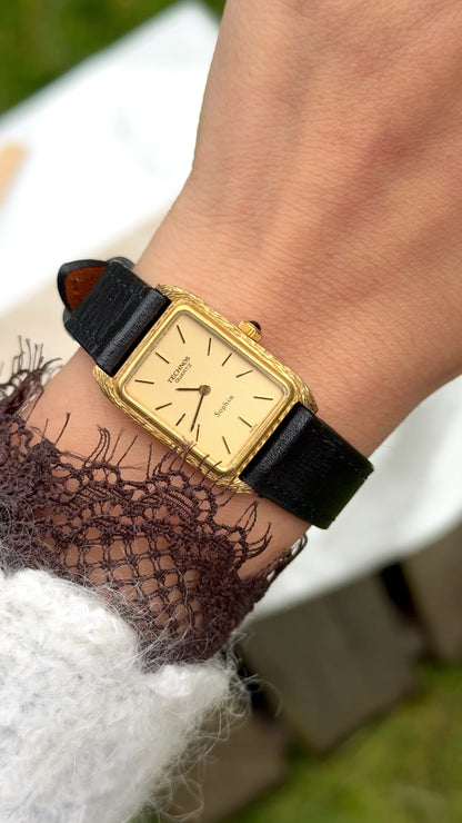 Technos Sophia Vintage Mini Tank Watch 1980s - Gold plated