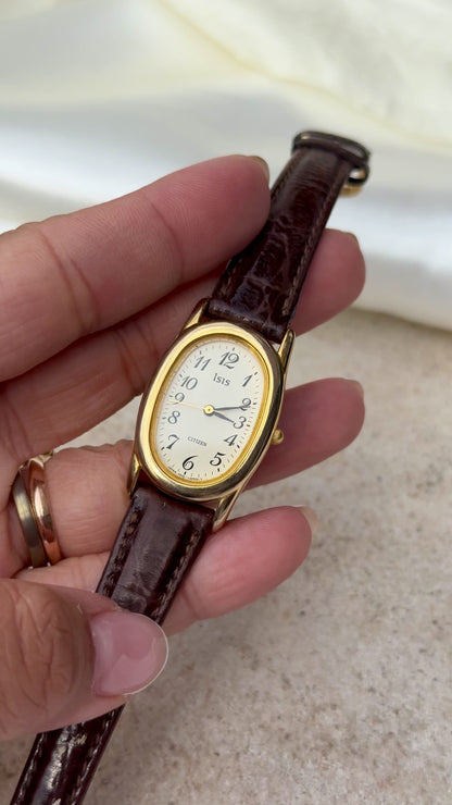Citizen Baignoire Vintage Watch 1997 - Original leather and buckle, gold plated