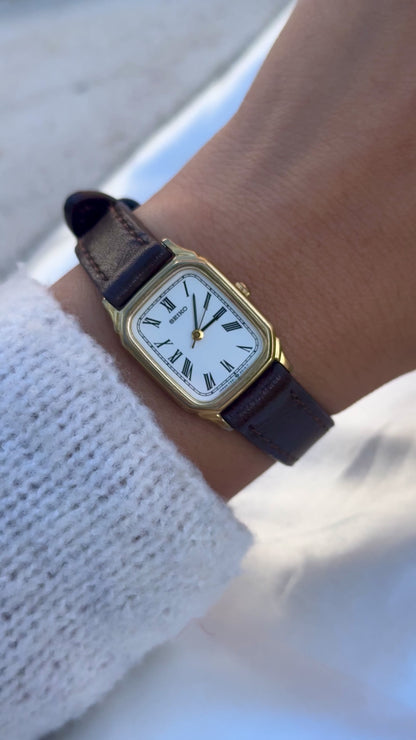 Vintage Seiko 1997 Watch - Gold Plated Case, Roman Dial, Genuine Leather