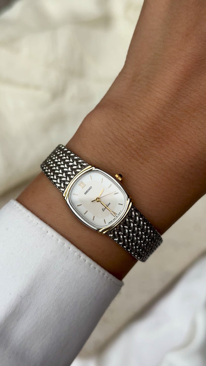1999 Vintage Seiko Exceline Watch - woven bracelet, gold plated