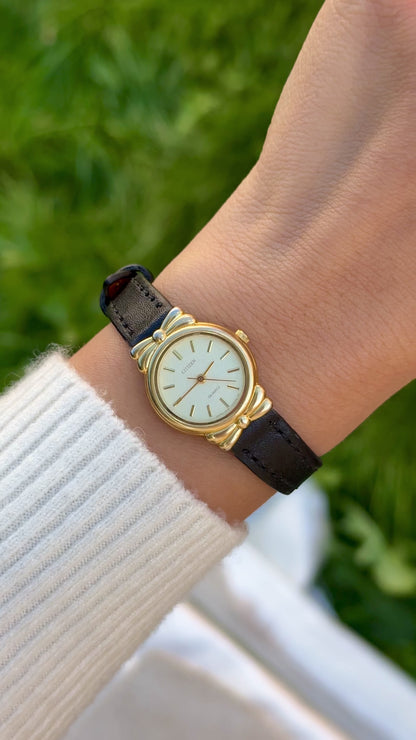 Super Rare Citizen vintage watch 1993 - 18k Gold Plate, Bespoke Leather