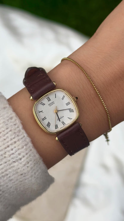 Vintage Seiko Exceline 1981 Watch - 30 Micron Gold Plated, handmade genuine leather