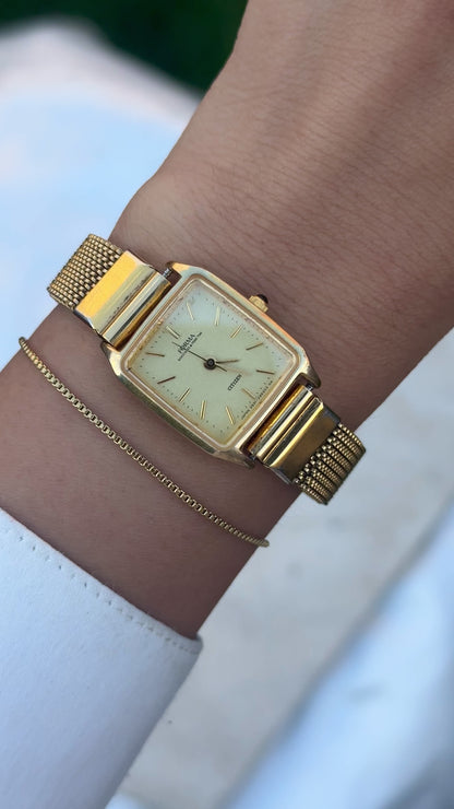 Citizen Forma Vintage Tank Watch 1987 - Gold plated, stretch band