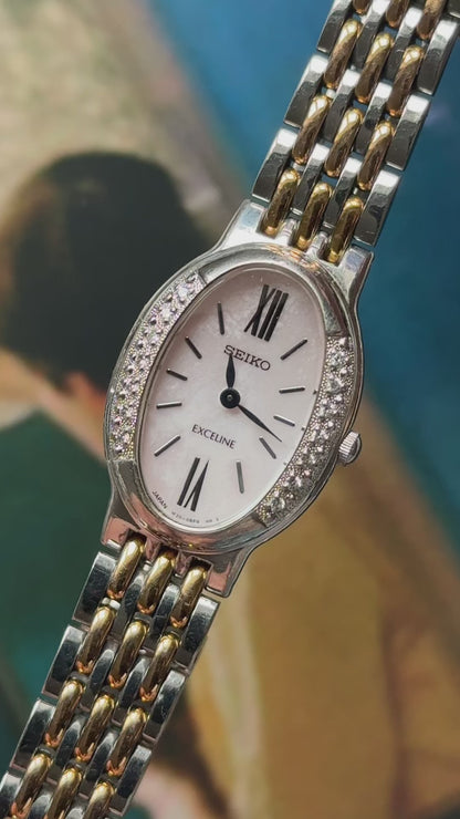 Seiko Exceline 1994 vintage watch - Mother of pearl dial with diamonds