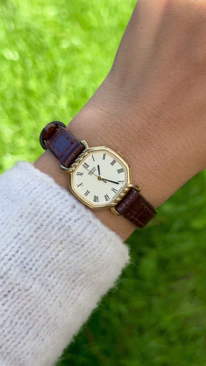 Vintage 1980 Seiko Watch - Gold Plated Case, Genuine Handmade Leather