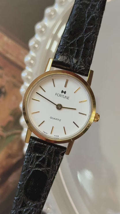Vintage Fortune Swiss Watch 1990s - Original Leather