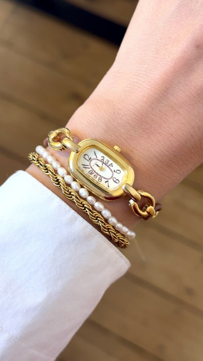 Elle Paris Vintage Watch 1990s - 18ct Gold Plated, Double Core Strap