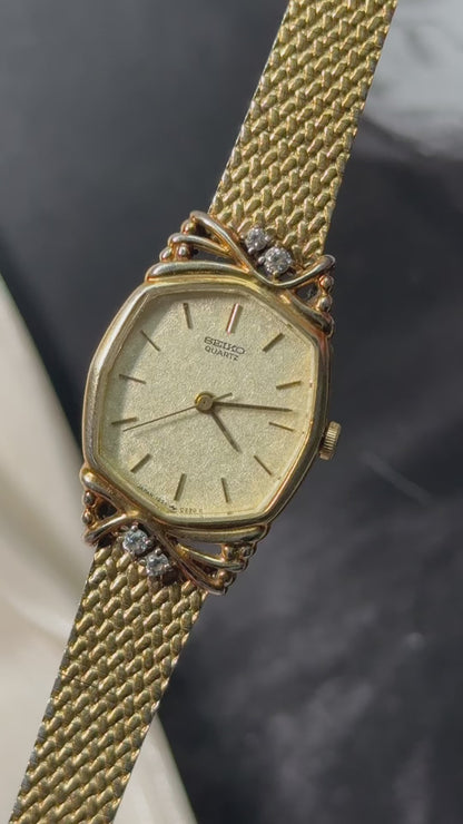 Seiko vintage watch - 18k gold plated with diamonds