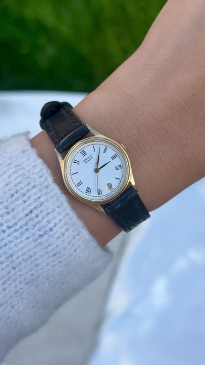Vintage Seiko Datejust 1999 Watch - Gold Plated Case, Roman Dial, Genuine Leather