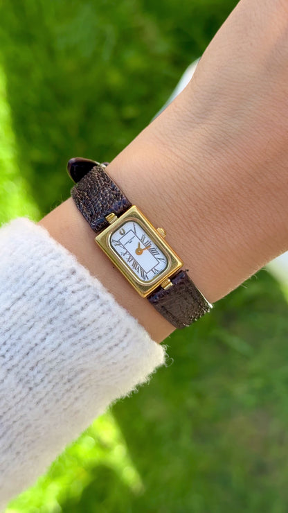 Vintage 1980s Charles Jourdan Paris Watch - Gold Plated Case, Genuine Handmade Leather