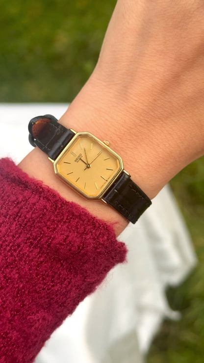 Vintage Seiko Women's Watch 1997 - Champagne Dial, Gold Plated, Handmade Genuine Leather