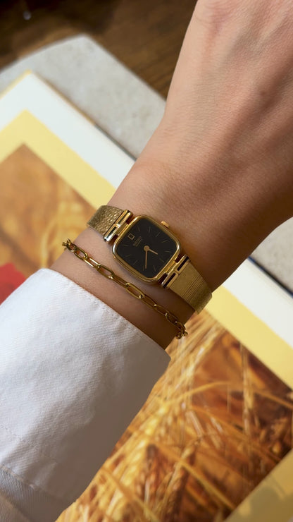 Super Rare Seiko Vintage Watch 1991, 18ct gold plated, black dial
