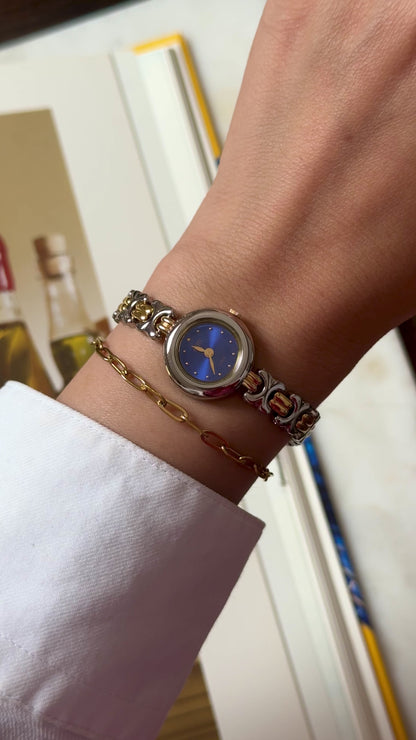 Vintage Citizen Fem Watch 1990s, gold plated, blue sunburst dial, near mint