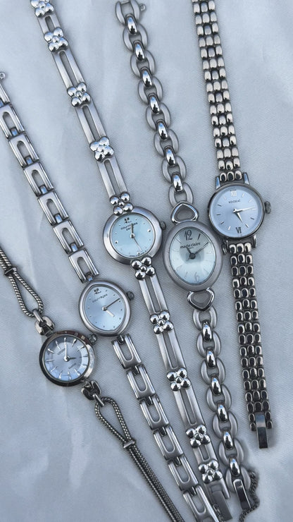 Vintage Baby Blue Dial Watch Collection, 80s 90s Designer Watches, Courrèges Kookai Marie Claire Citizen