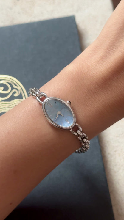 Marie Claire vintage watch 1990s - Palladium plated, blue mother of pearl dial, near mint