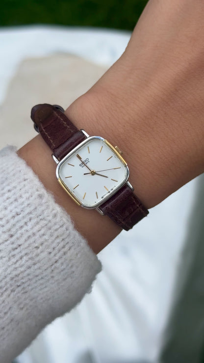 Vintage Seiko Two-toned 1982 Watch - Gold&Palladium Plated Case, Genuine Leather