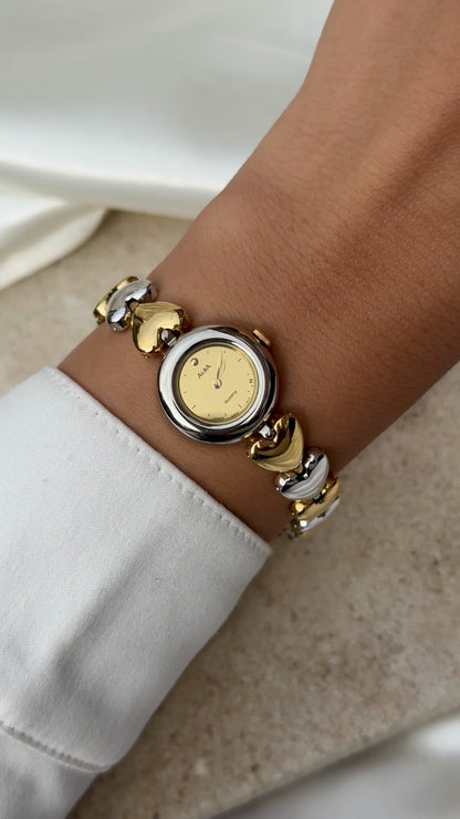 1996 Seiko Alba vintage watch- heart bracelet, mirror dial
