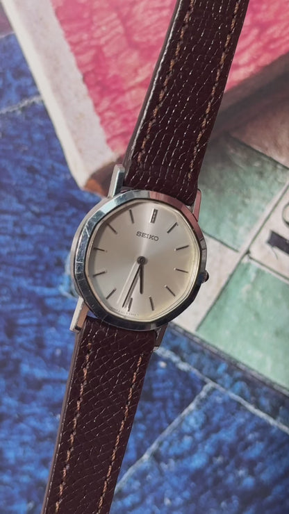 Vintage Seiko Watch 1989, Octagonal Case With Handmade Genuine Leather