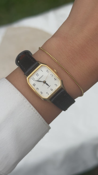 Vintage Seiko Tornado Women's Tank Watch 1990s - Gold Plated, Handmade Leather