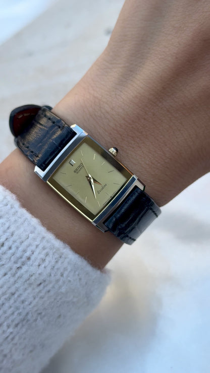 Vintage Seiko Exceline 1995 Tank Watch - Tungsten Carbide case with genuine leather