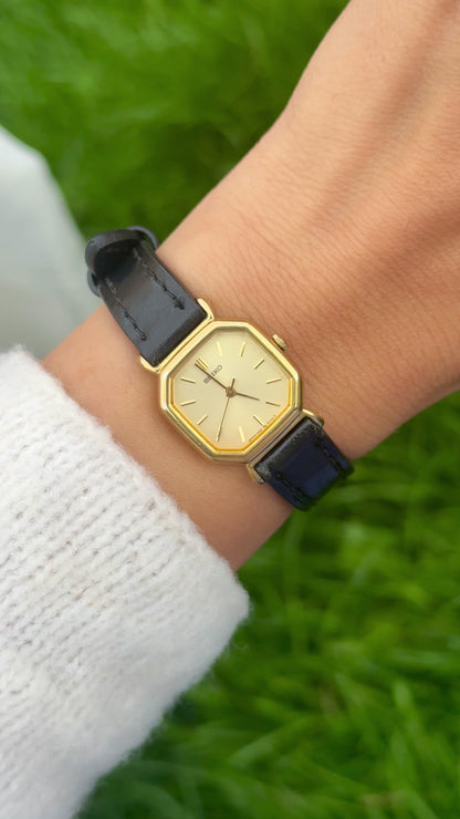 Vintage 1993 Seiko Watch - Gold Plated Case, Genuine Handmade Leather