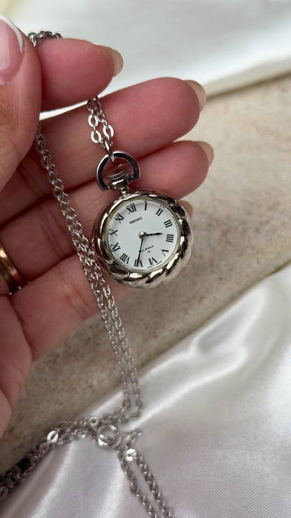 Art Deco Seiko Pendant Watch 1970s - White Gold Plated