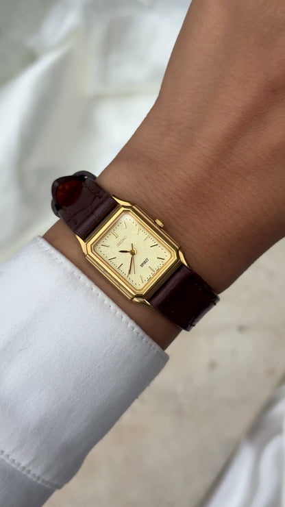 Seiko Spirit Vintage Tank Watch 1987 - Gold Plated, bespoke leather